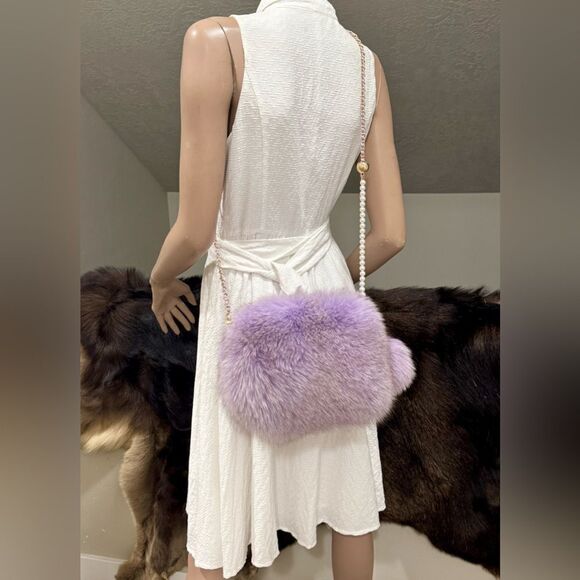 Stunning Lilac Handmade Luxury Real Fox Fur Camera Bag/Wristlet/Crossbody - Picture 9 of 17